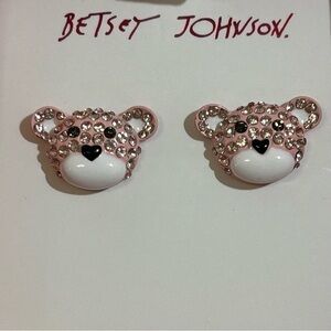 Betsey Johnson Pink Teddy Bear Stud Earrings